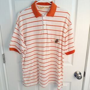 Vintage 80s Florida Gators Logo 7 Orange White Striped Polo Shirt Mens L